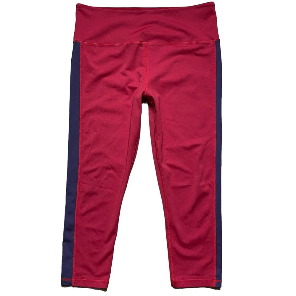 ZYIA Active Red Royalty Strip Light n Tight Hi Rise Crop Leggings 17" Size 12